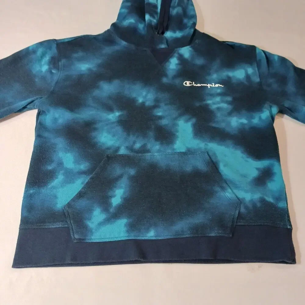Champion Men's Turquoise & Dyed Blue Drawstring Hoodie Pullover Sweatshirt Sz M - Picture 10 of 16
